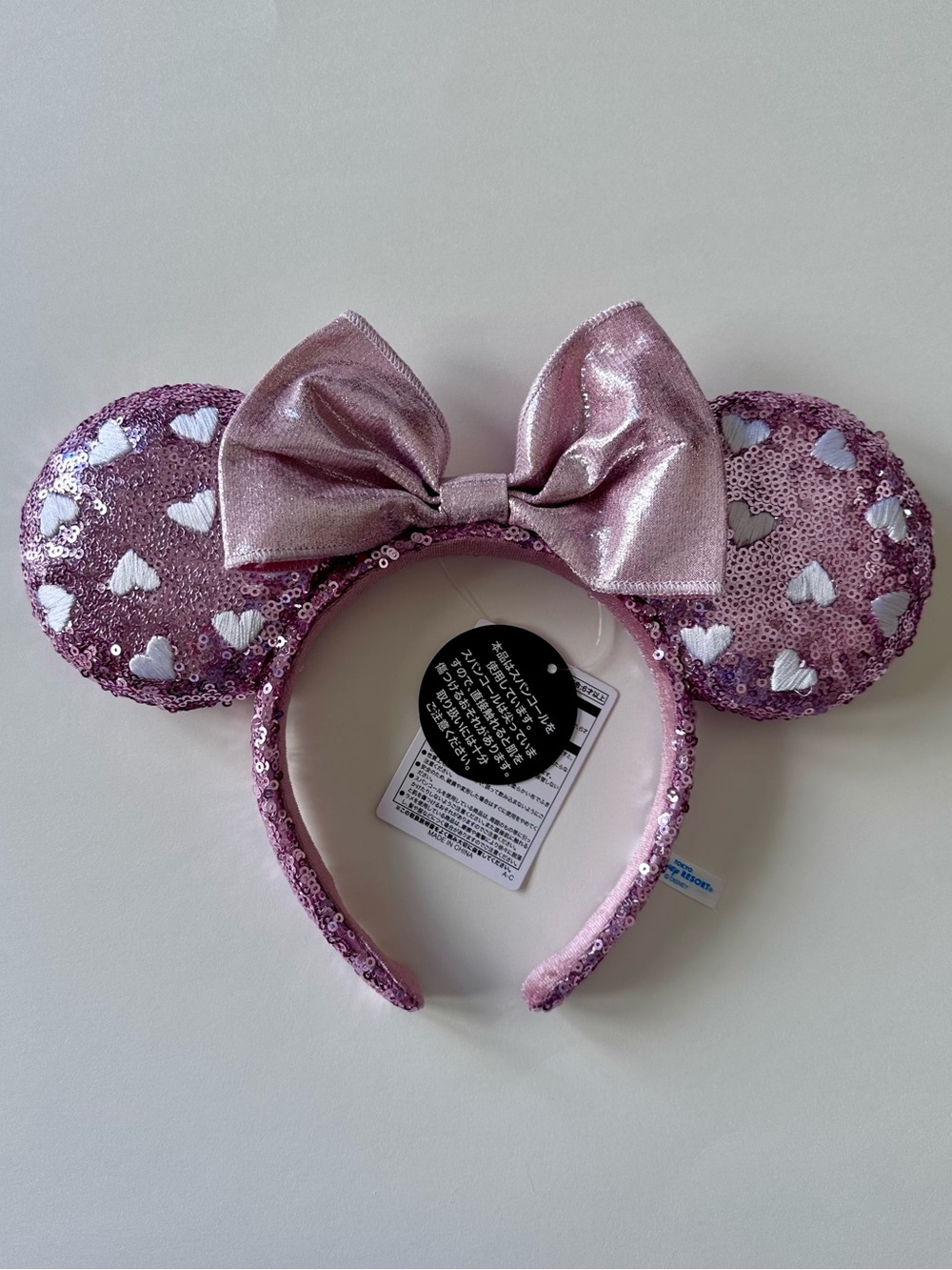 NWT - Japan Tokyo Disney Resort Headband Pink Sequins Hearts Minnie